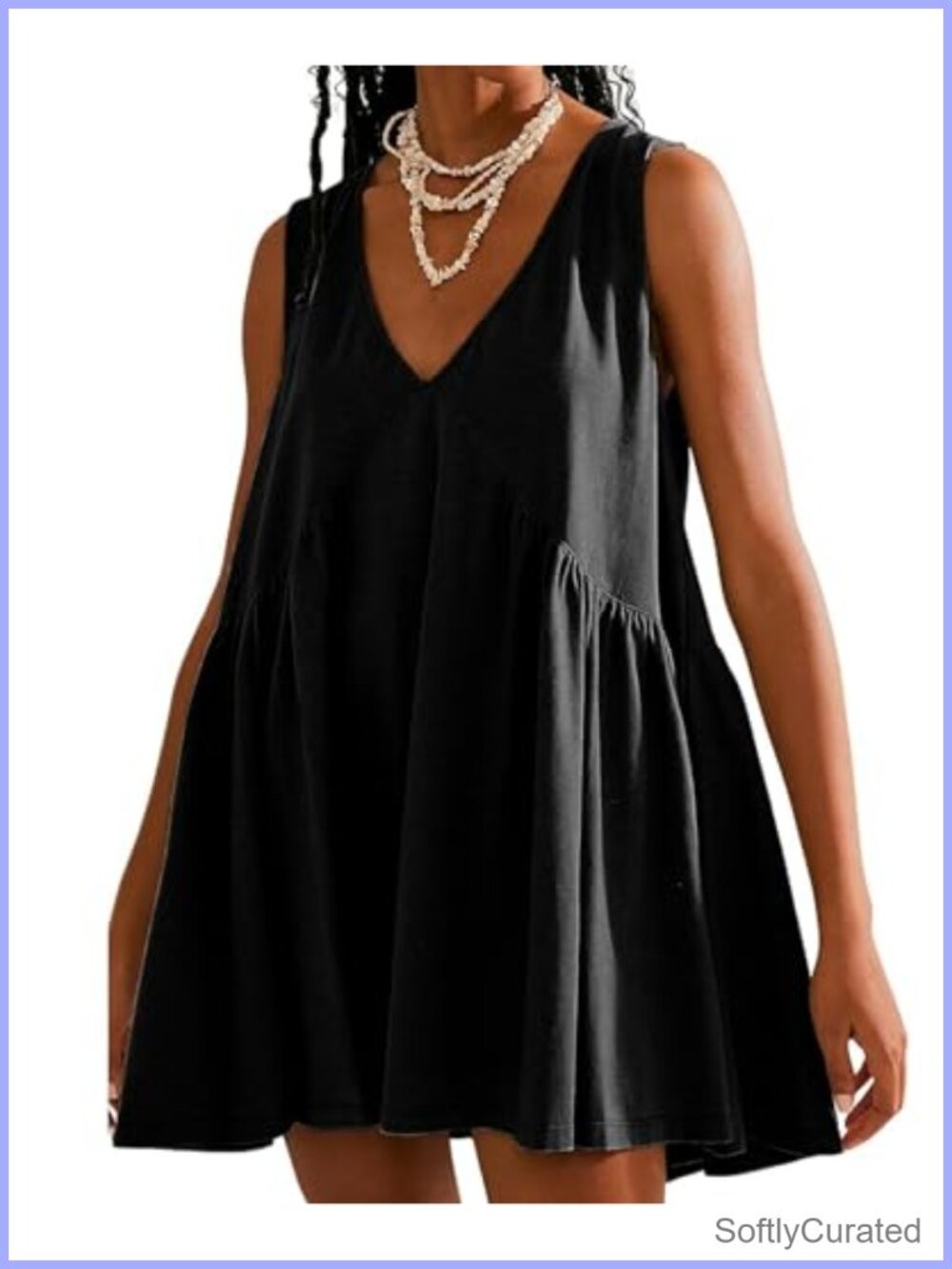 V Neck Sleeveless Mini Dress Pleated A-Line Sundress